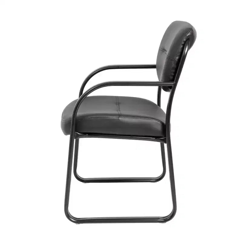 Fauteuil visiteur luge en cuir noir : Rembourré, Piètement en métal, Hauteur fixe