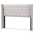 Ally Modern and Contemporary Fabric Button Tufted Nail Head Winged Headboard King Light Beige Gray - Baxton Studio: Polyester Upholstery