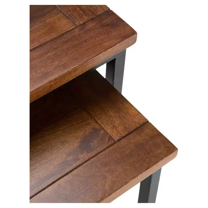 25" Table d'appoint gigogne Rhonda en manguier massif, brun cognac foncé (2 pièces)