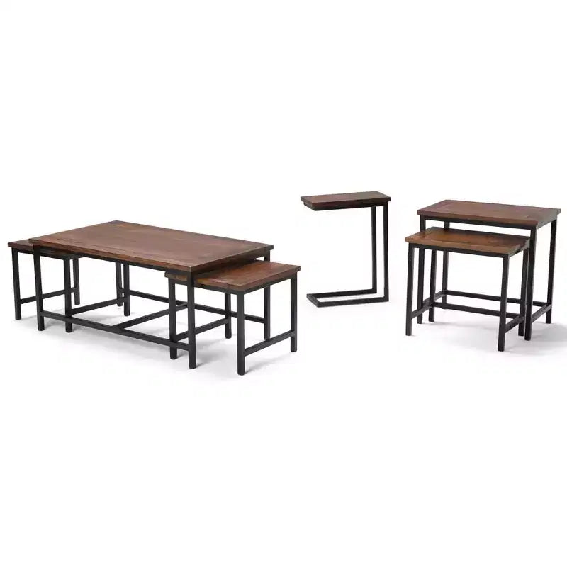 25" Table d'appoint gigogne Rhonda en manguier massif, brun cognac foncé (2 pièces)