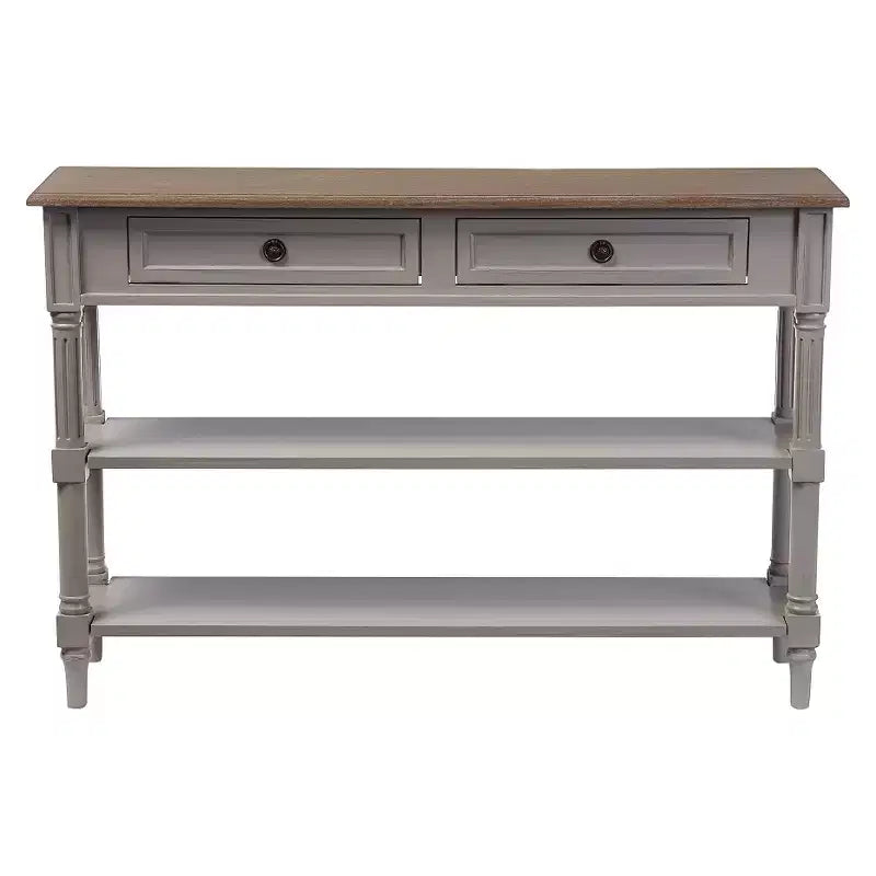 Console Edouard de style provincial français à 2 tiroirs - Blanc/Brun clair