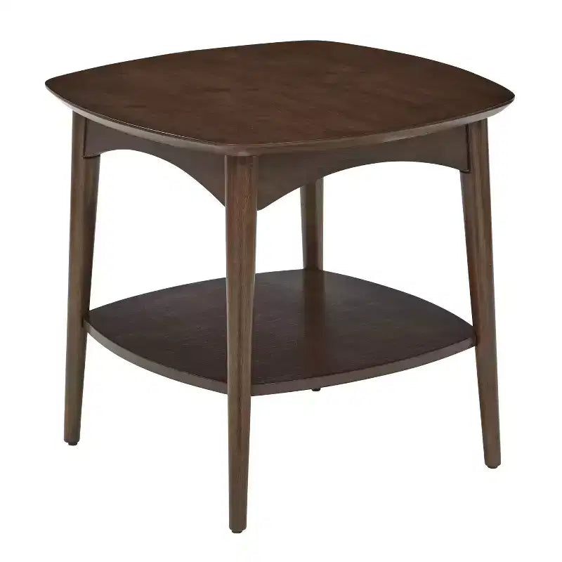 Table d'appoint Copenhague Noyer : Style Mid-Century, 2 Plateaux, Carrée, Construction en Bois