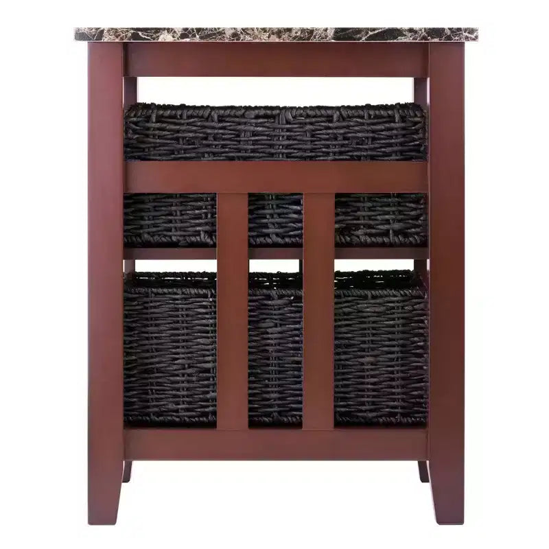 Table d'appoint Zoey avec plateau en faux marbre et paniers Noyer/Chocolat