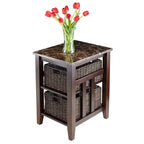 Table d'appoint Zoey avec plateau en faux marbre et paniers Noyer/Chocolat