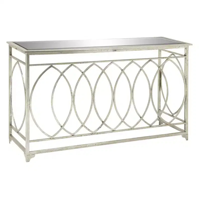 Metal and Mirror Trellis Design Front and Sides Console Table Silver - Olivia & May