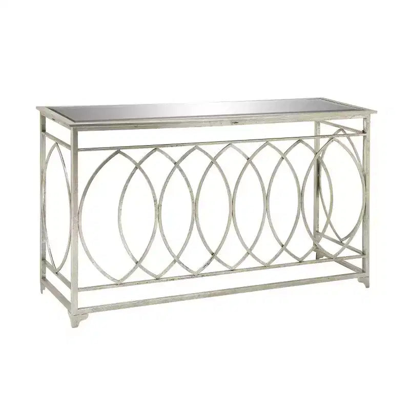 Console Métal et Miroir, Design Treillis, Façade et Côtés, Argent