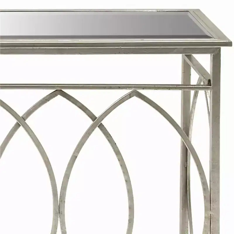 Console Métal et Miroir, Design Treillis, Façade et Côtés, Argent