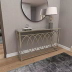 Console Métal et Miroir, Design Treillis, Façade et Côtés, Argent