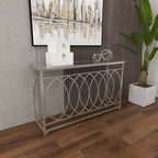 Console Métal et Miroir, Design Treillis, Façade et Côtés, Argent