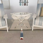 Table ronde en métal blanche : style côtier, 61 cm de hauteur, plateau en verre, sans étagères