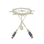 Table ronde en métal blanche : style côtier, 61 cm de hauteur, plateau en verre, sans étagères