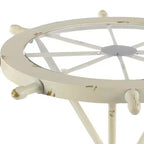 Table ronde en métal blanche : style côtier, 61 cm de hauteur, plateau en verre, sans étagères