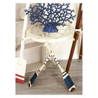 Table ronde en métal blanche : style côtier, 61 cm de hauteur, plateau en verre, sans étagères