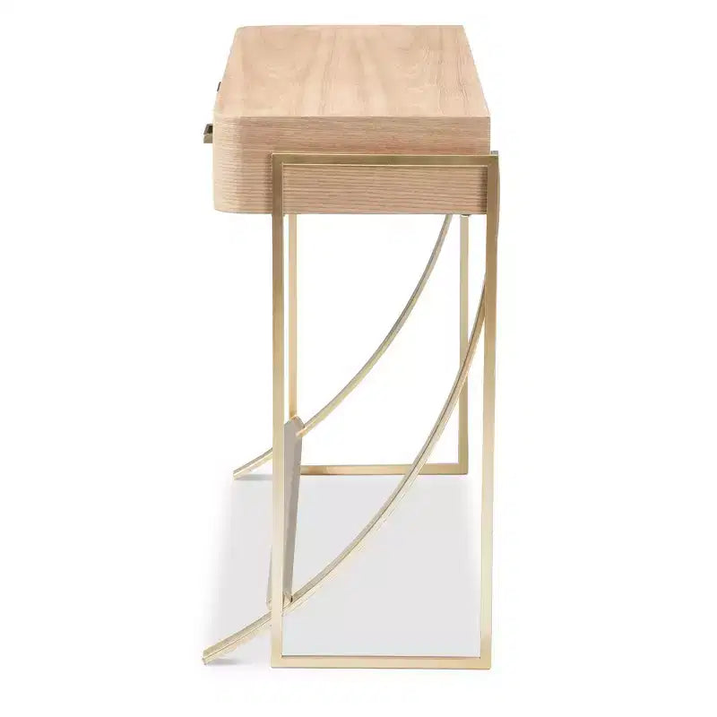 Console Lafoy en bois naturel et deux tiroirs finis, marron