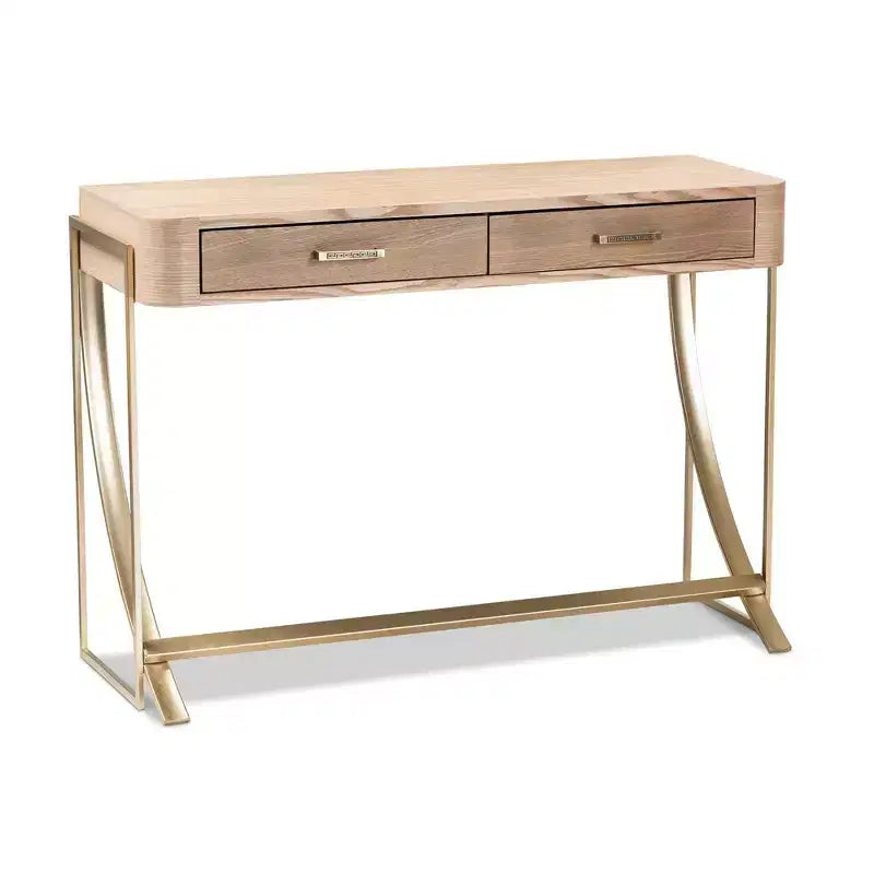 Console Lafoy en bois naturel et deux tiroirs finis, marron