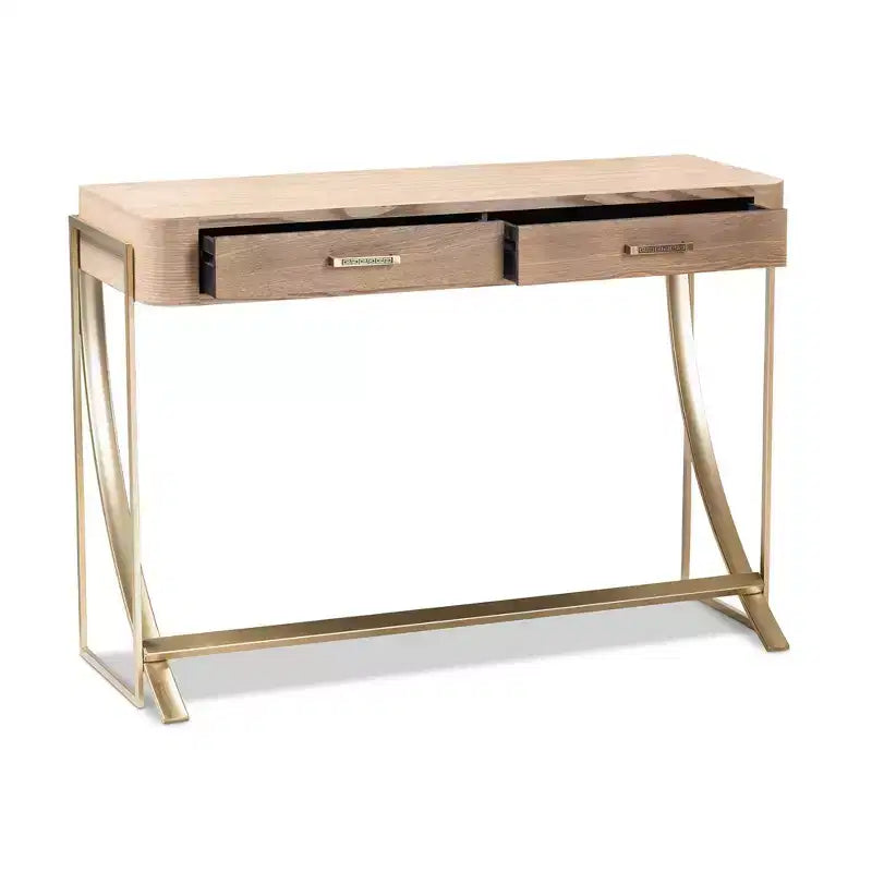 Console Lafoy en bois naturel et deux tiroirs finis, marron