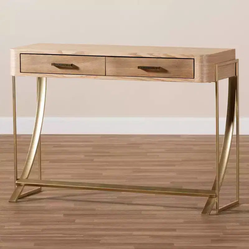 Console Lafoy en bois naturel et deux tiroirs finis, marron