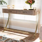 Console Lafoy en bois naturel et deux tiroirs finis, marron