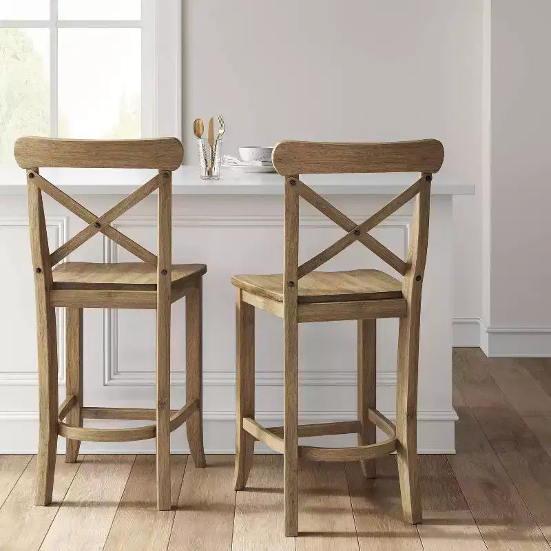 Tabouret de bar Litchfield à dossier en X avec repose-pieds, hauteur comptoir, 61 cm
