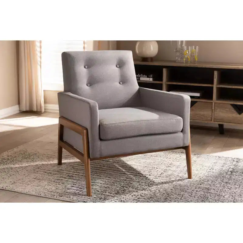 Fauteuil de salon Perris en tissu d'ameublement et bois de noyer