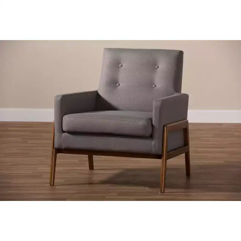 Fauteuil de salon Perris en tissu d'ameublement et bois de noyer