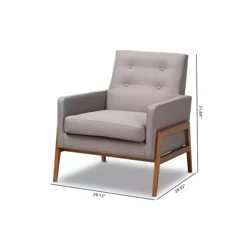 Fauteuil de salon Perris en tissu d'ameublement et bois de noyer