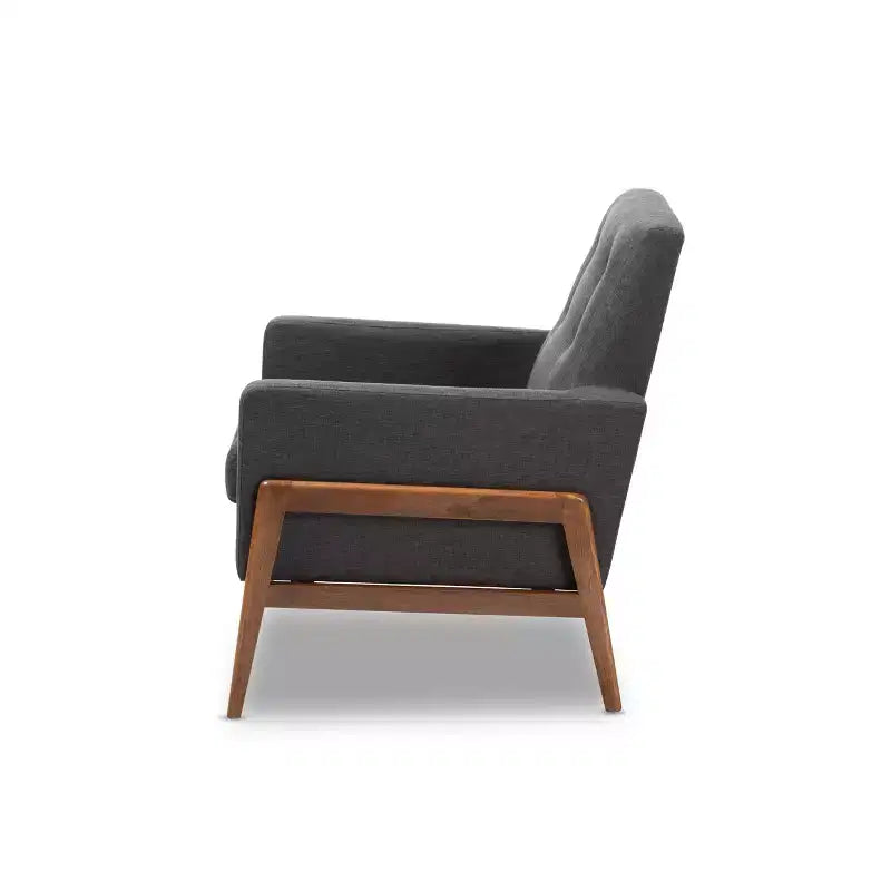 Fauteuil de salon Perris en tissu d'ameublement et bois de noyer