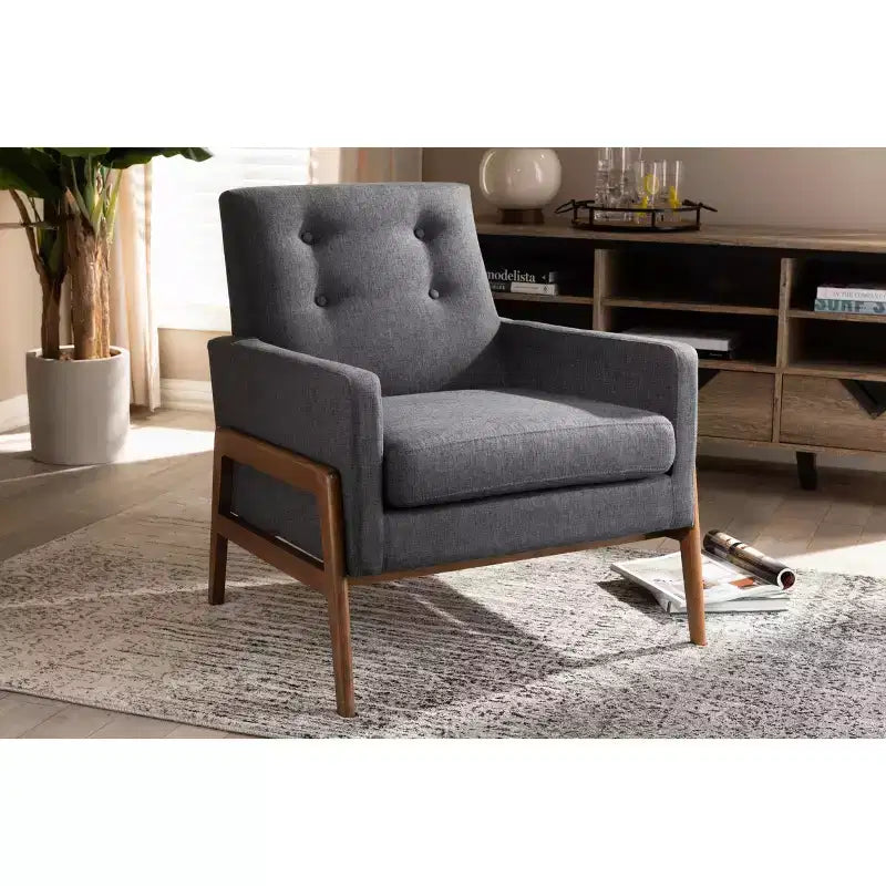 Fauteuil de salon Perris en tissu d'ameublement et bois de noyer