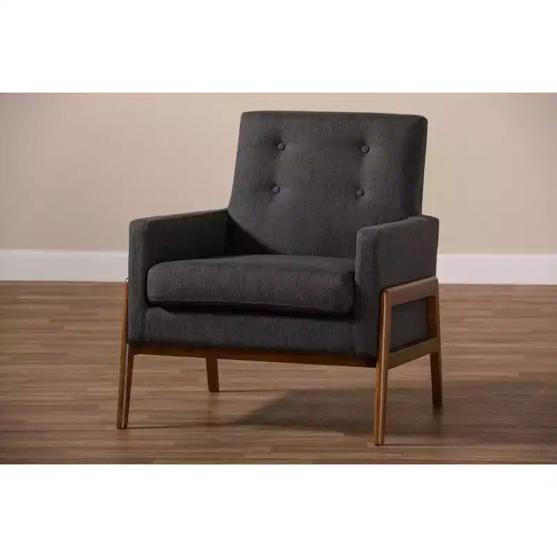 Fauteuil de salon Perris en tissu d'ameublement et bois de noyer