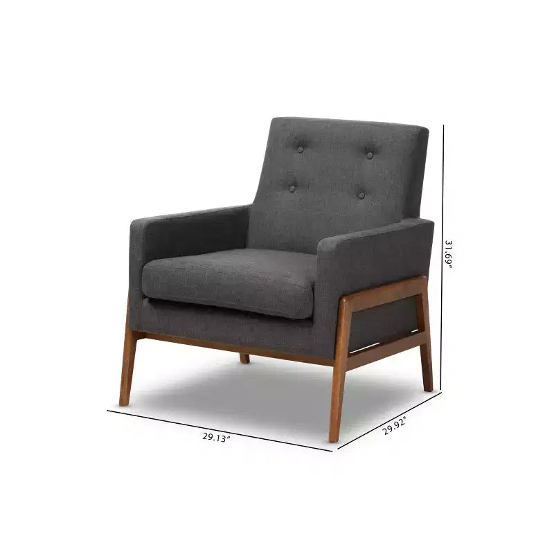 Fauteuil de salon Perris en tissu d'ameublement et bois de noyer