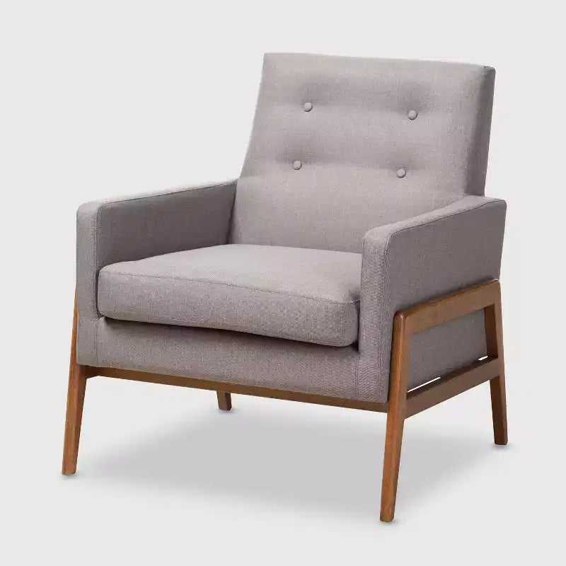 Fauteuil de salon Perris en tissu d'ameublement et bois de noyer